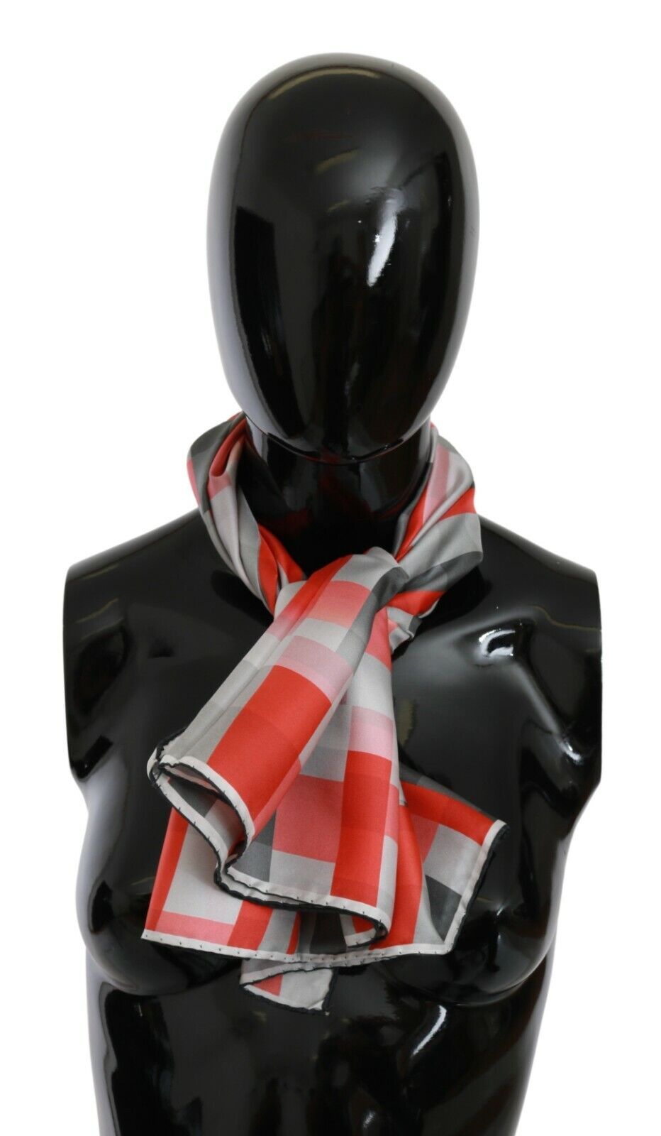 Costume National Gray Red Silk Shawl Foulard Wrap Scarf