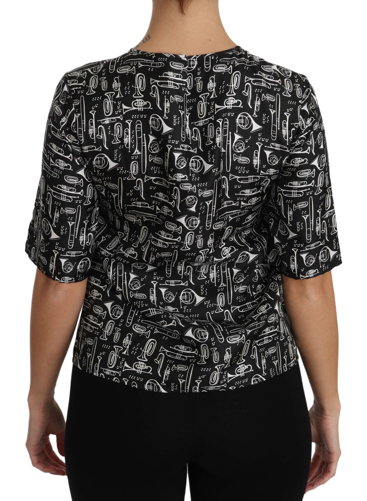 Dolce &amp; Gabbana Black Musical Instruments Print Silk Blouse