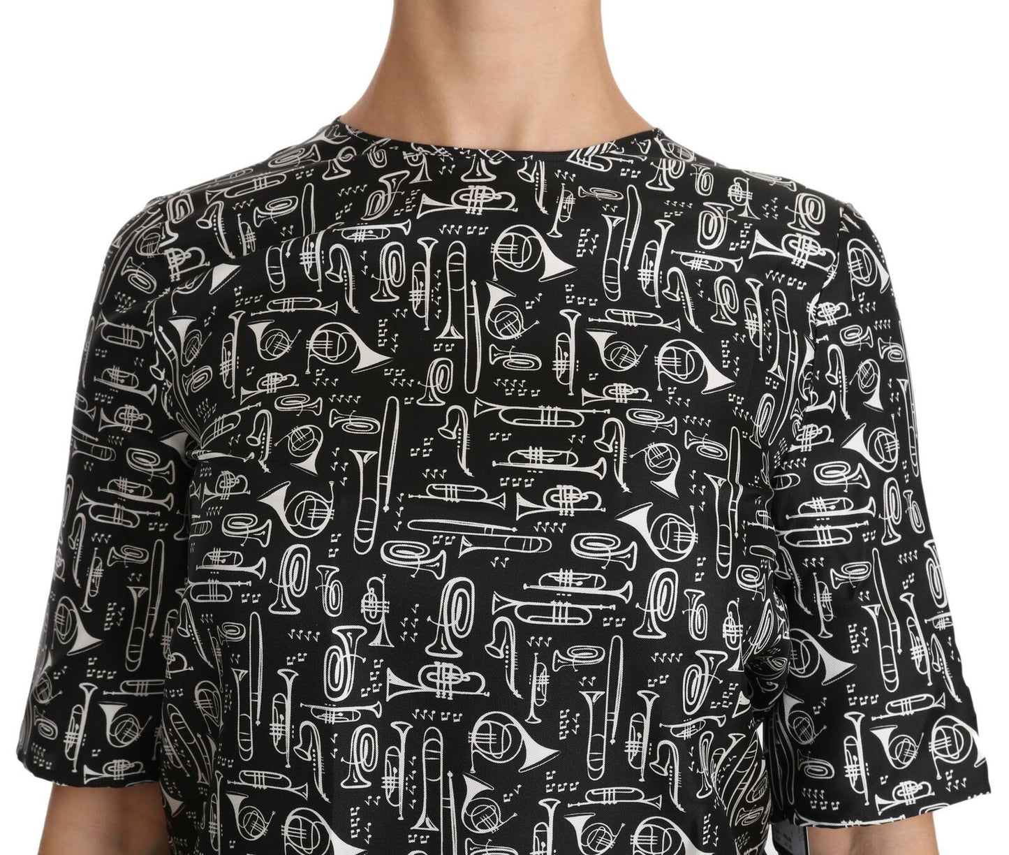 Dolce &amp; Gabbana Black Musical Instruments Print Silk Blouse