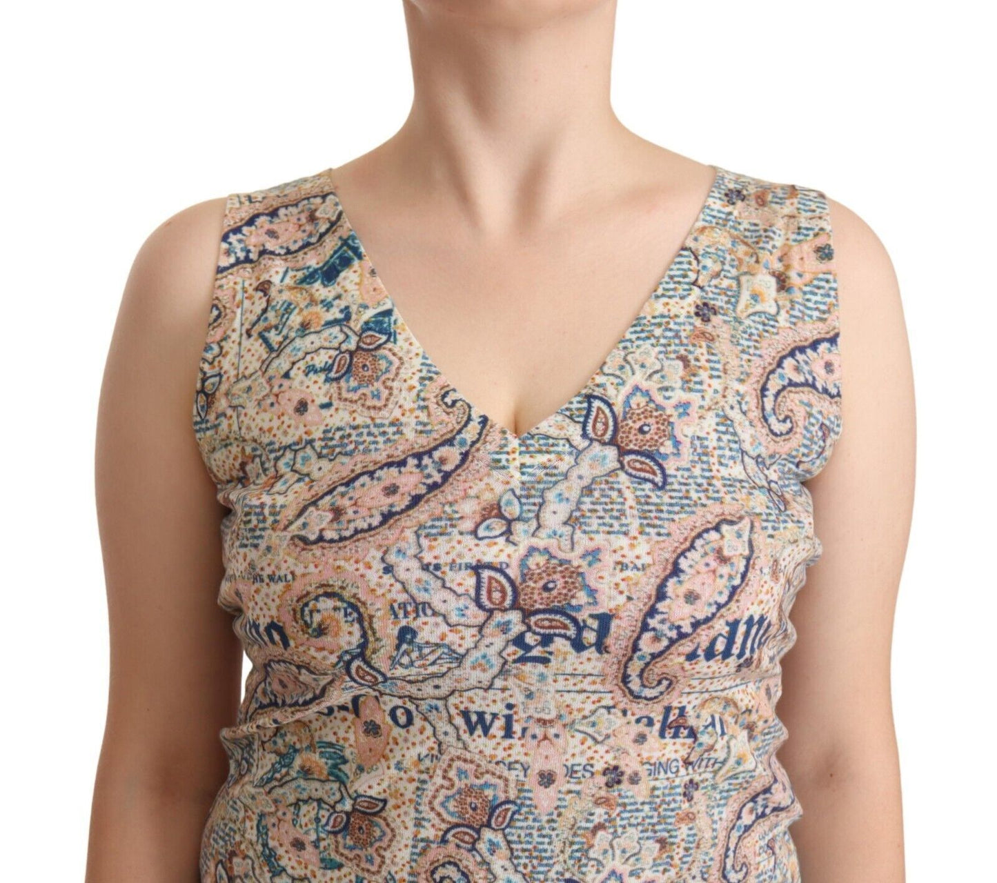 John Galliano Multicolor Cotton V-Neck Sleeveless Tank Top