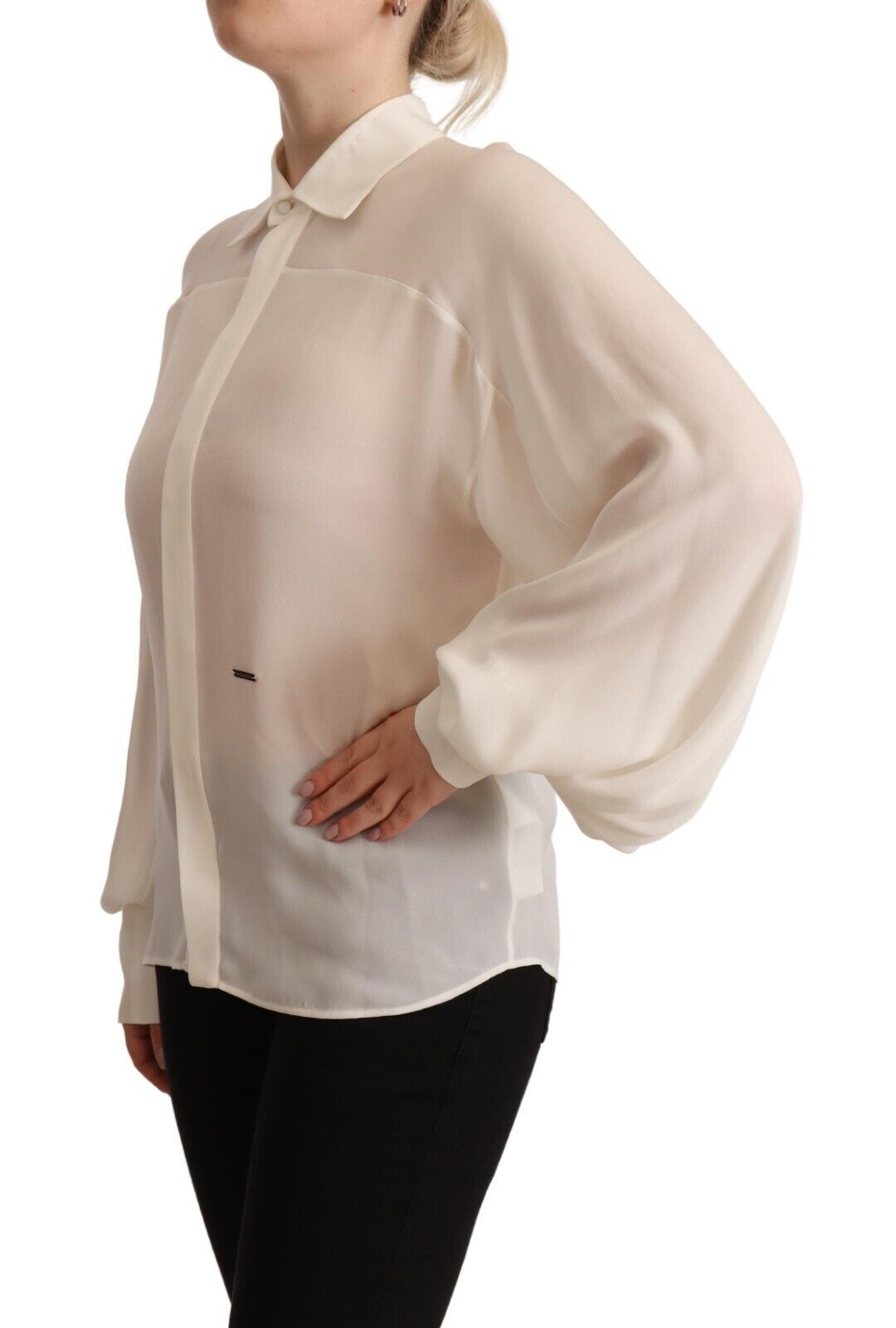 Dsquared² Elegant Off White Silk Long Sleeve Blouse