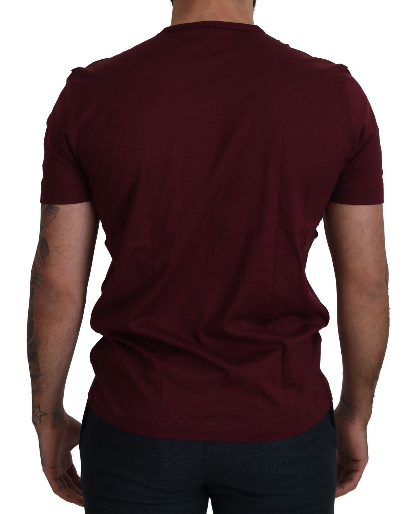 Dolce &amp; Gabbana Elegantes Rundhals-T-Shirt mit Bordeaux-Rosen-Motiv