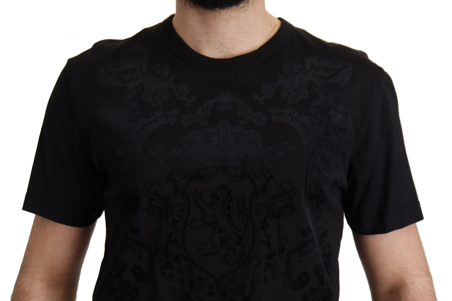 Dolce &amp; Gabbana Elegantes schwarzes Barock-T-Shirt mit Rundhalsausschnitt