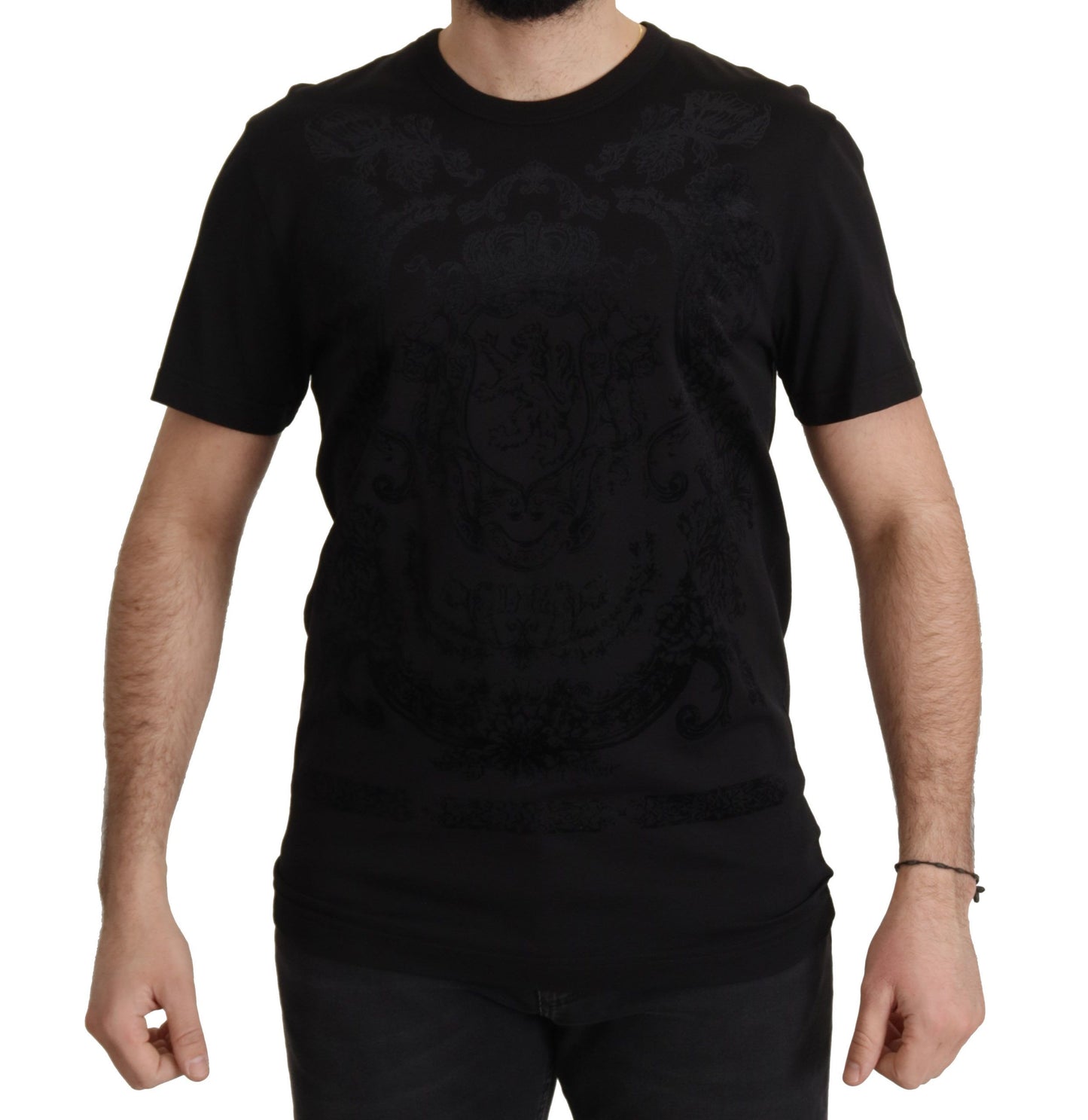 Dolce &amp; Gabbana Elegantes schwarzes Barock-T-Shirt mit Rundhalsausschnitt