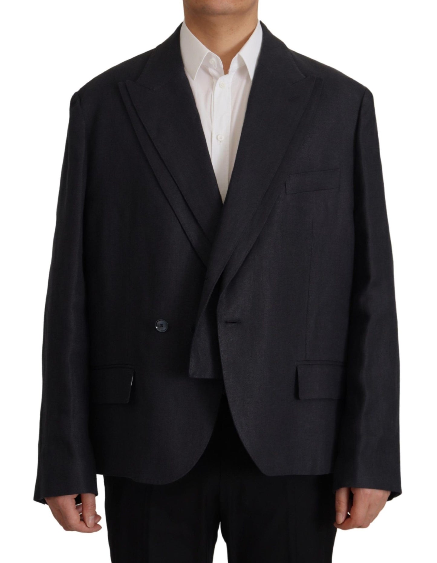 Dolce &amp; Gabbana Blue Linen Formal Mens Blazer Jacket