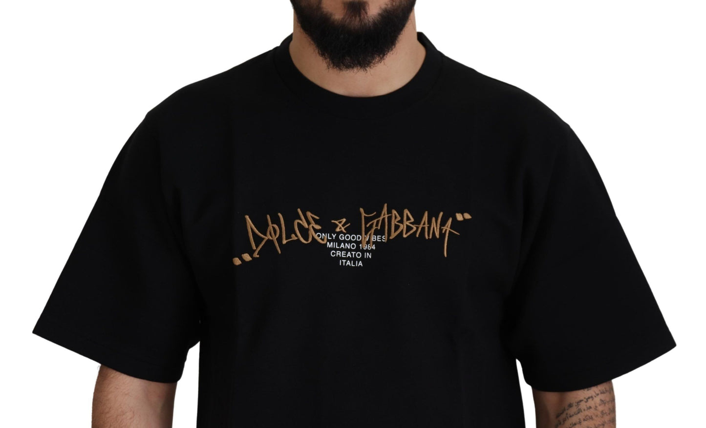 Dolce &amp; Gabbana Elegantes T-Shirt mit Rundhalsausschnitt aus schwarzer Baumwollmischung