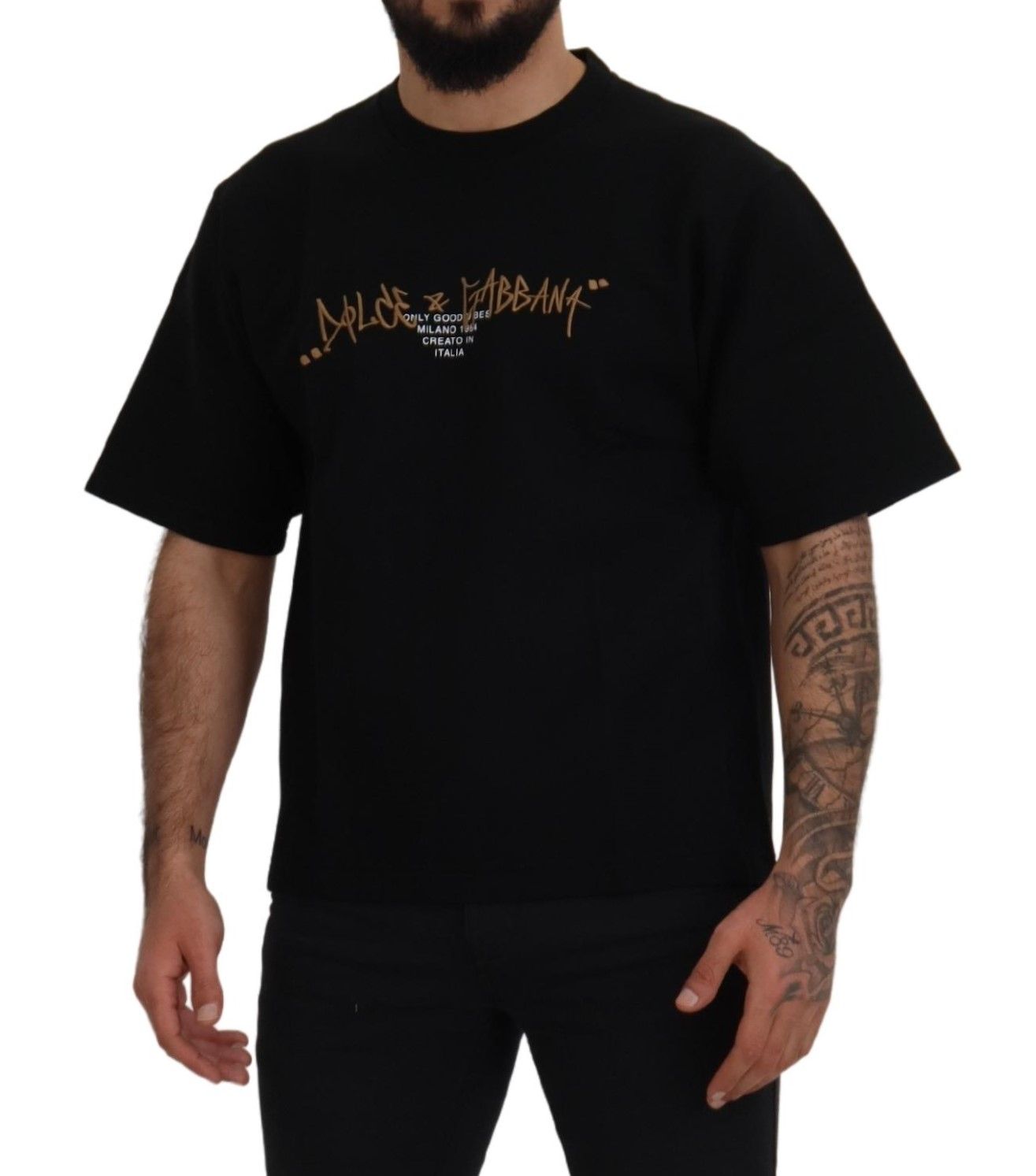 Dolce &amp; Gabbana Elegantes T-Shirt mit Rundhalsausschnitt aus schwarzer Baumwollmischung