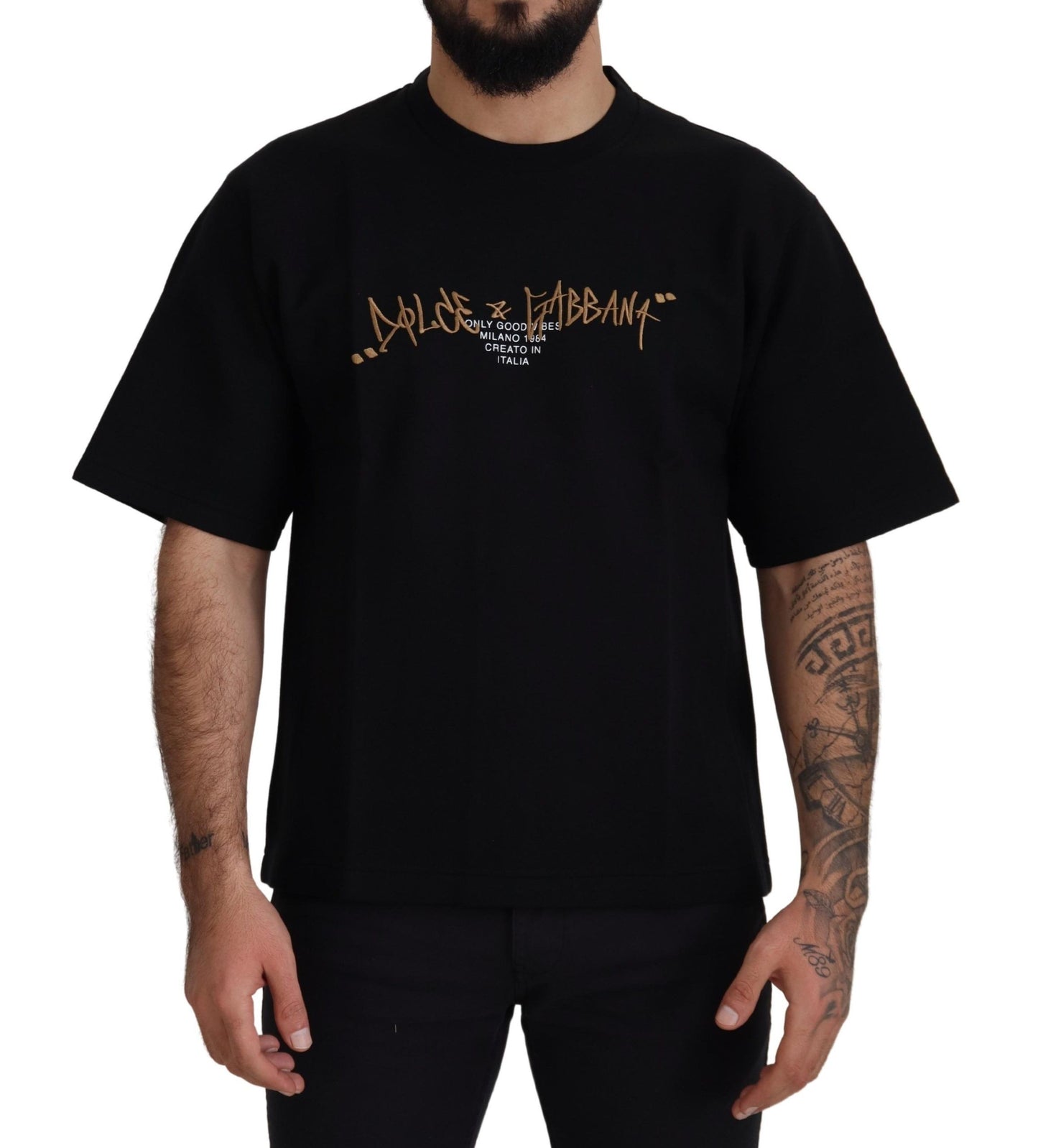 Dolce &amp; Gabbana Elegantes T-Shirt mit Rundhalsausschnitt aus schwarzer Baumwollmischung