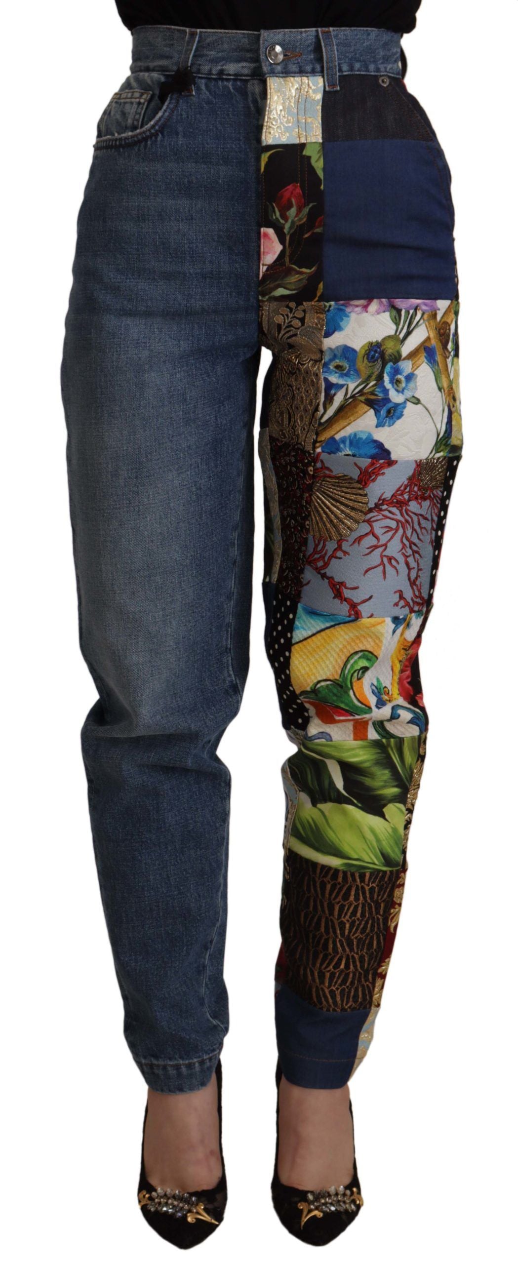 Dolce &amp; Gabbana Patchwork-Jeans aus Jacquard-Denim mit entspannter Passform