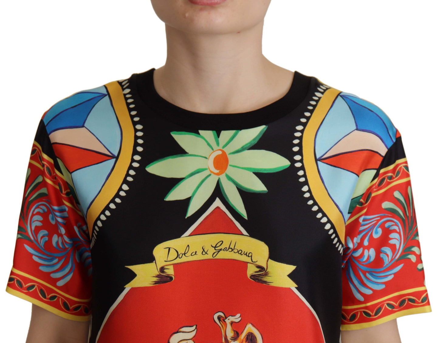 Dolce &amp; Gabbana Multicolor Soldier Carretto Silk Top T-shirt