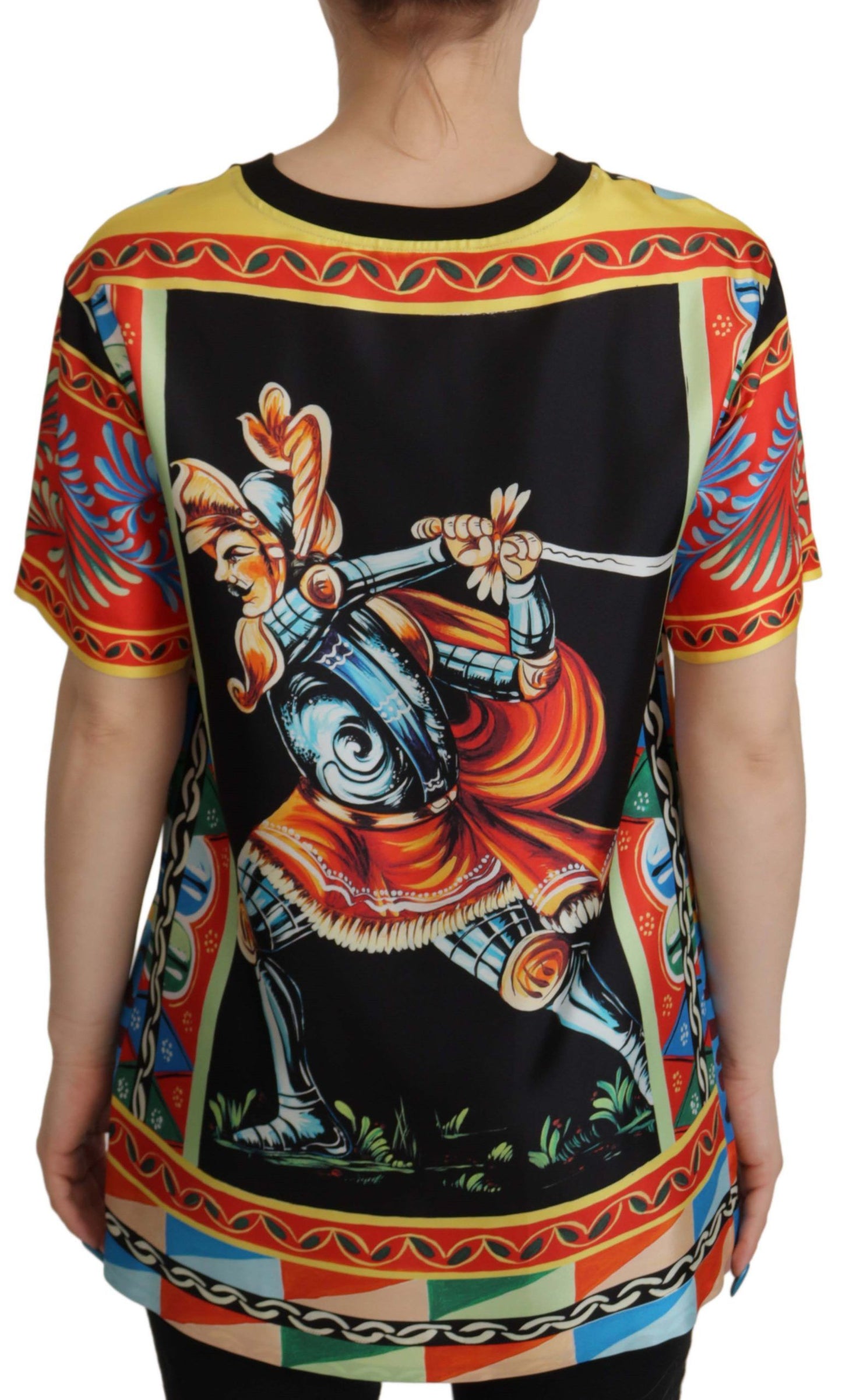 Dolce &amp; Gabbana Multicolor Soldier Carretto Silk Top T-shirt