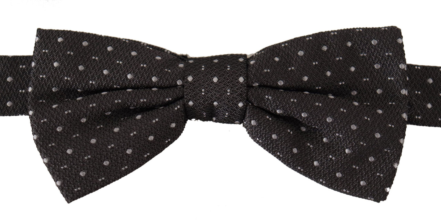 Dolce &amp; Gabbana Gray Polka Dot 100% Silk Neck Bow Tie