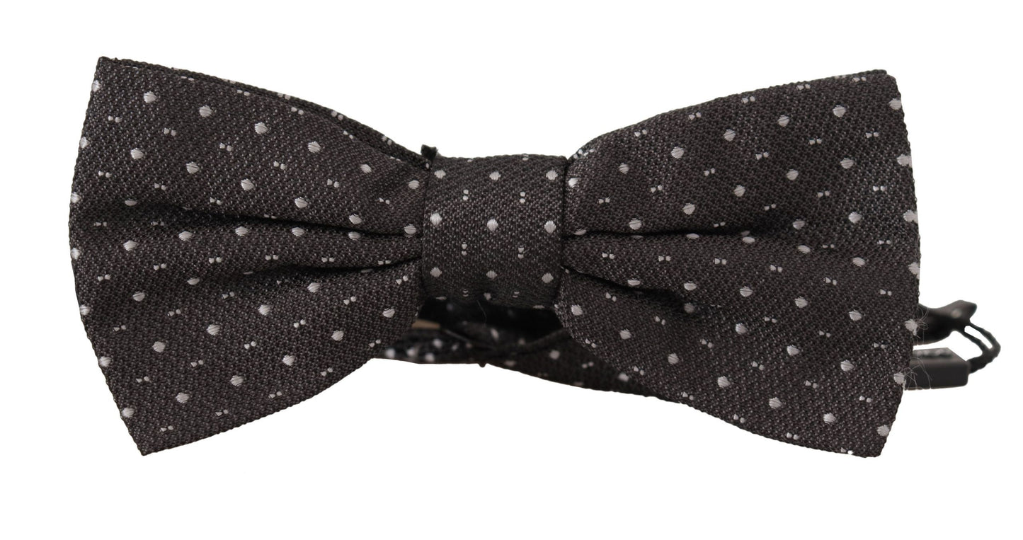 Dolce &amp; Gabbana Gray Polka Dot 100% Silk Neck Bow Tie