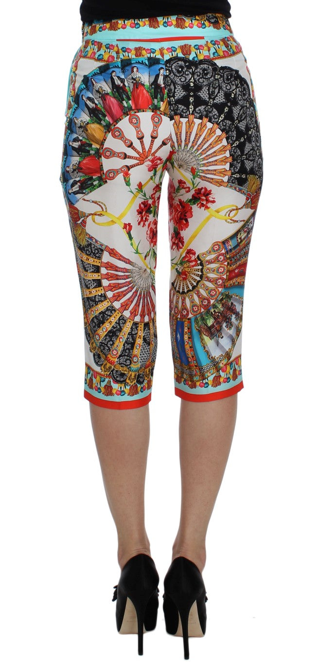 Mehrfarbige Caprihose aus Majolika-Seide von Dolce &amp; Gabbana