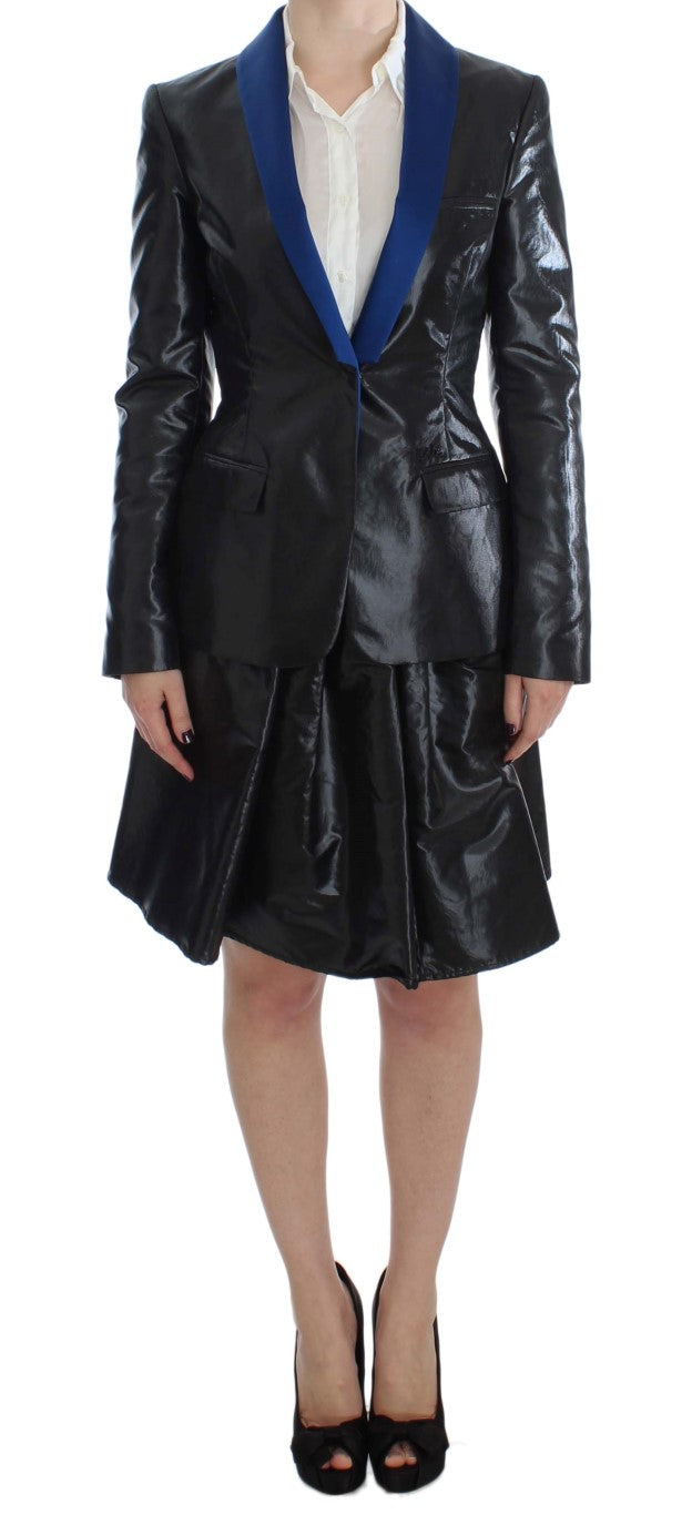 Exte Black Blue Two Piece Suit Skirt &amp; Blazer