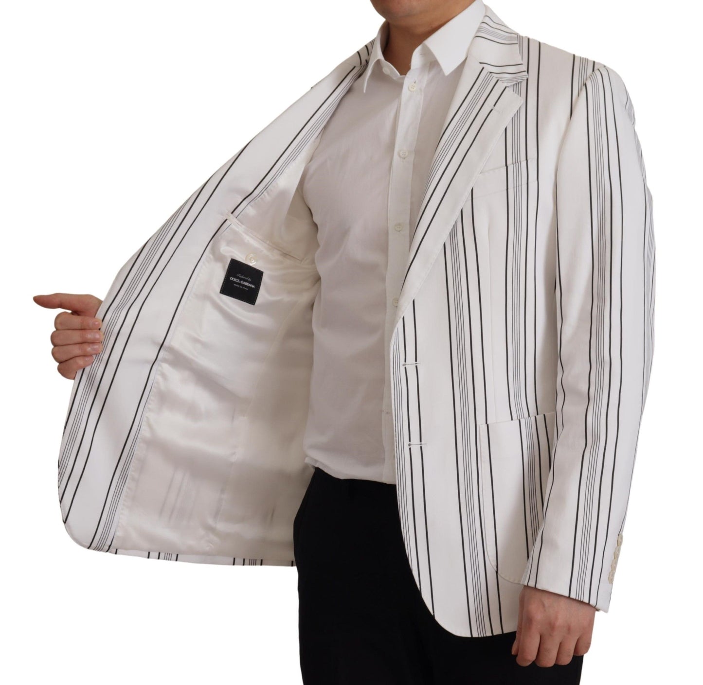 Dolce &amp; Gabbana White Stripes Cotton Single Breasted Blazer