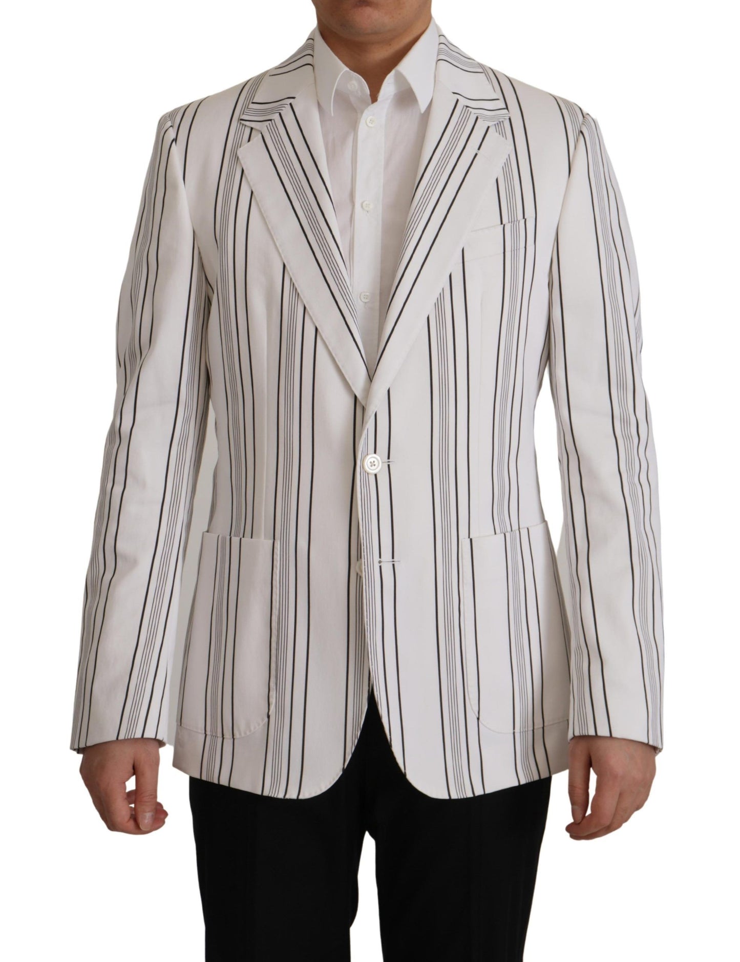 Dolce &amp; Gabbana White Stripes Cotton Single Breasted Blazer