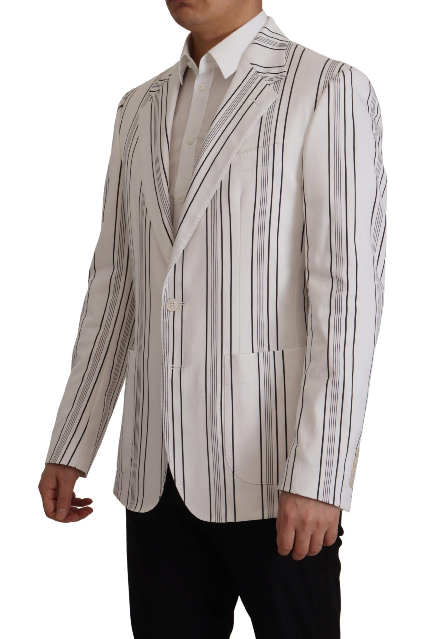 Dolce &amp; Gabbana White Stripes Cotton Single Breasted Blazer