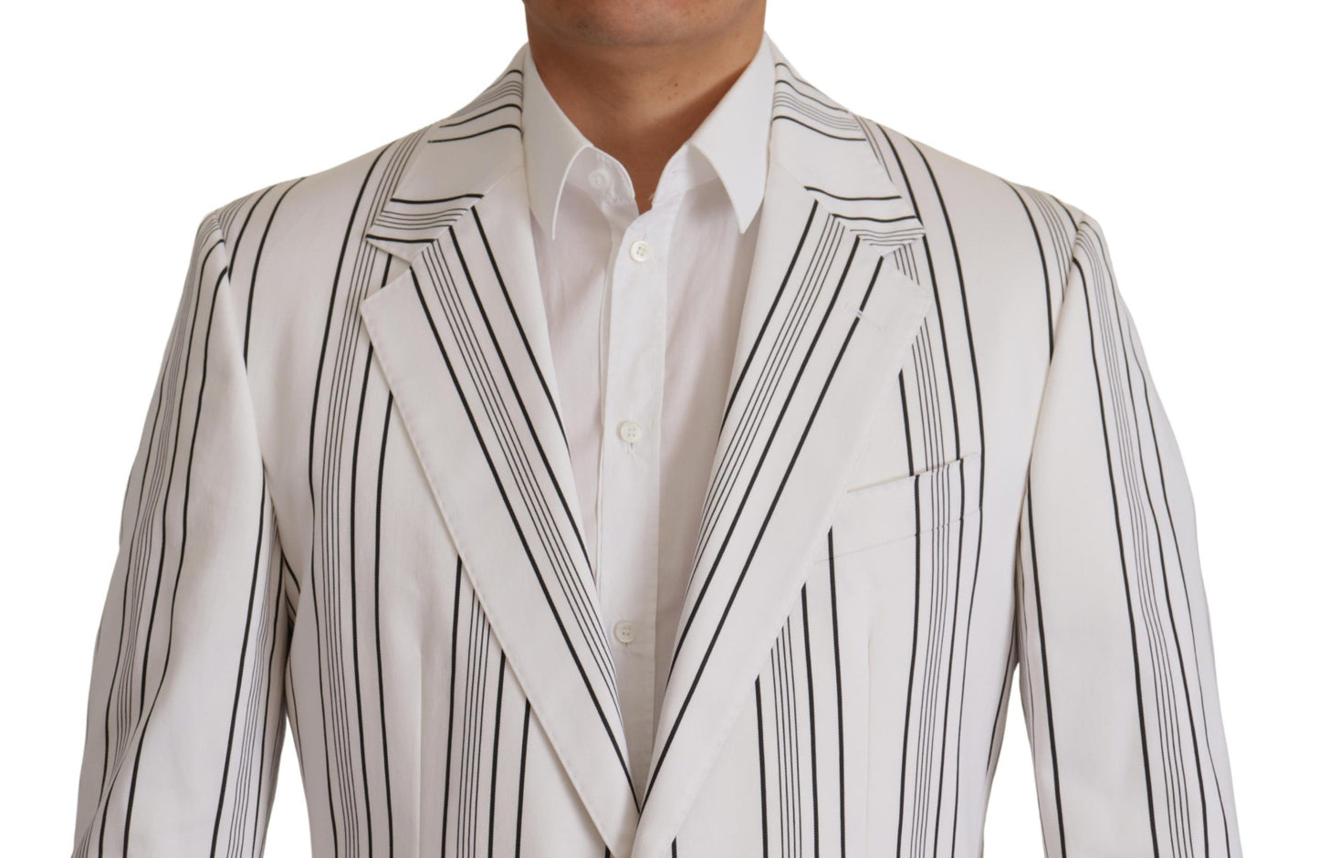 Dolce &amp; Gabbana White Stripes Cotton Single Breasted Blazer