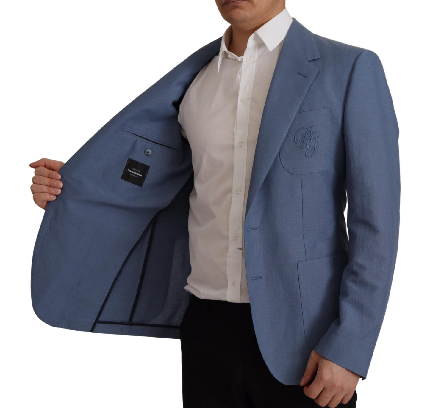 Dolce &amp; Gabbana Blue Single Breasted Logo Blazer Jacket