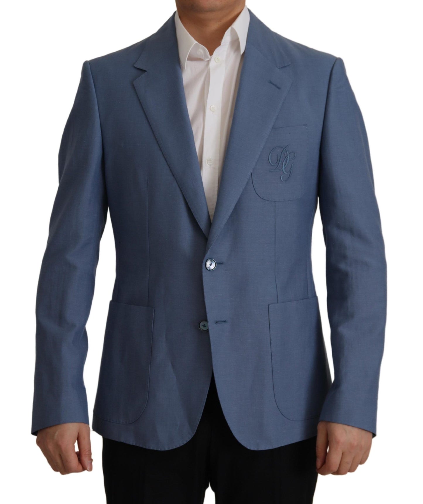 Dolce &amp; Gabbana Blue Single Breasted Logo Blazer Jacket