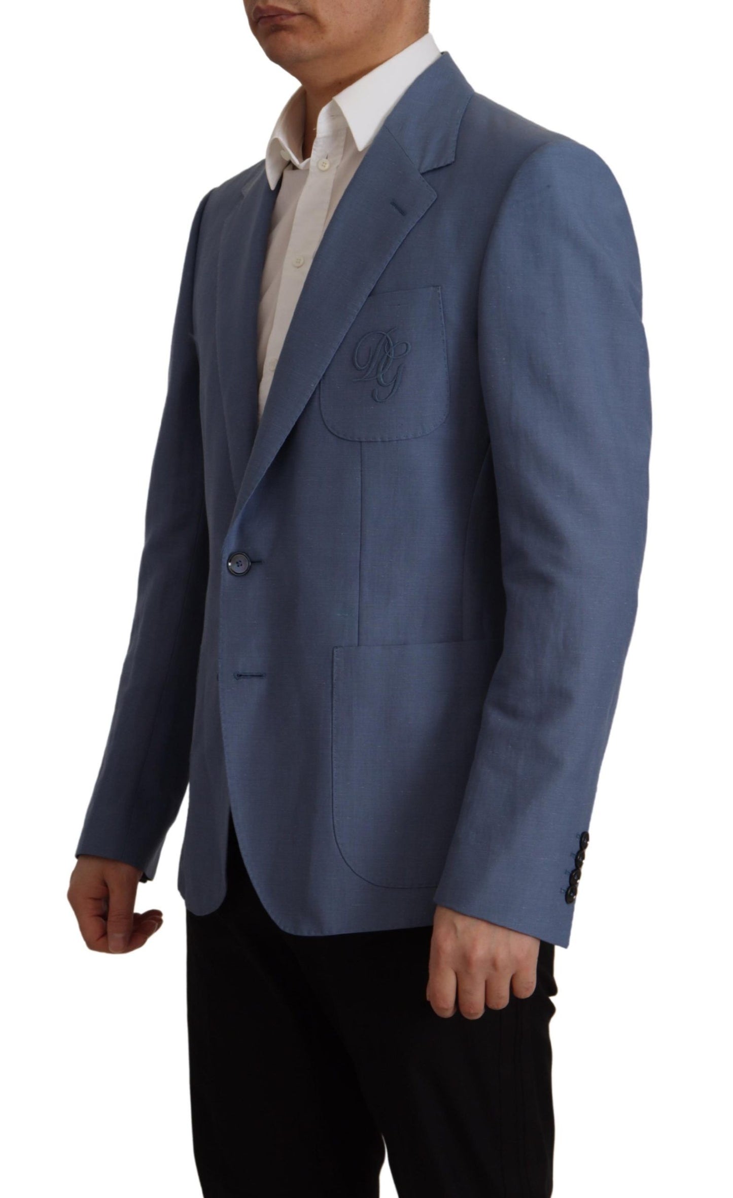 Dolce &amp; Gabbana Blue Single Breasted Logo Blazer Jacket