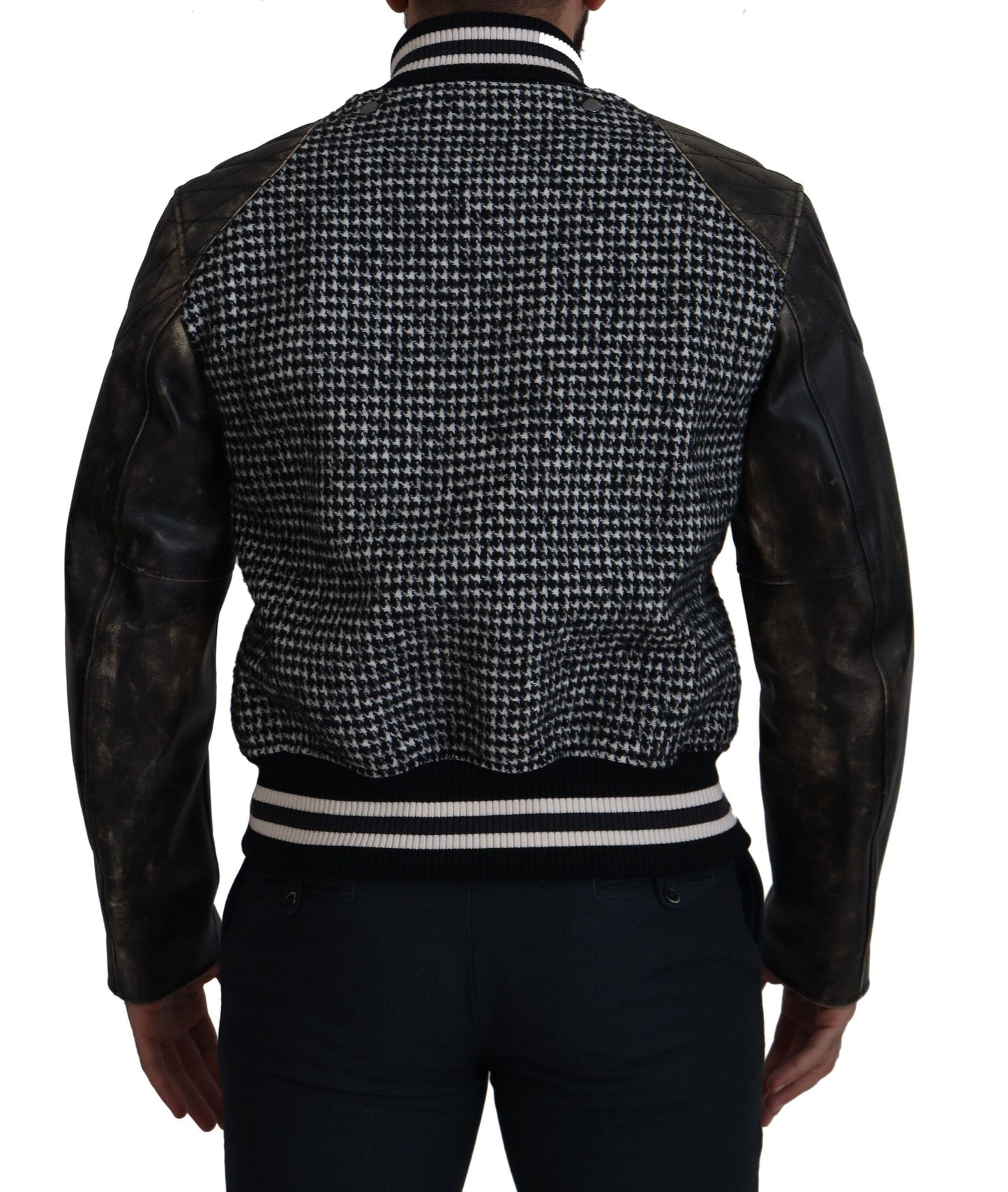 Dolce &amp; Gabbana Black Houndstooth Polyester Bomber Jacket