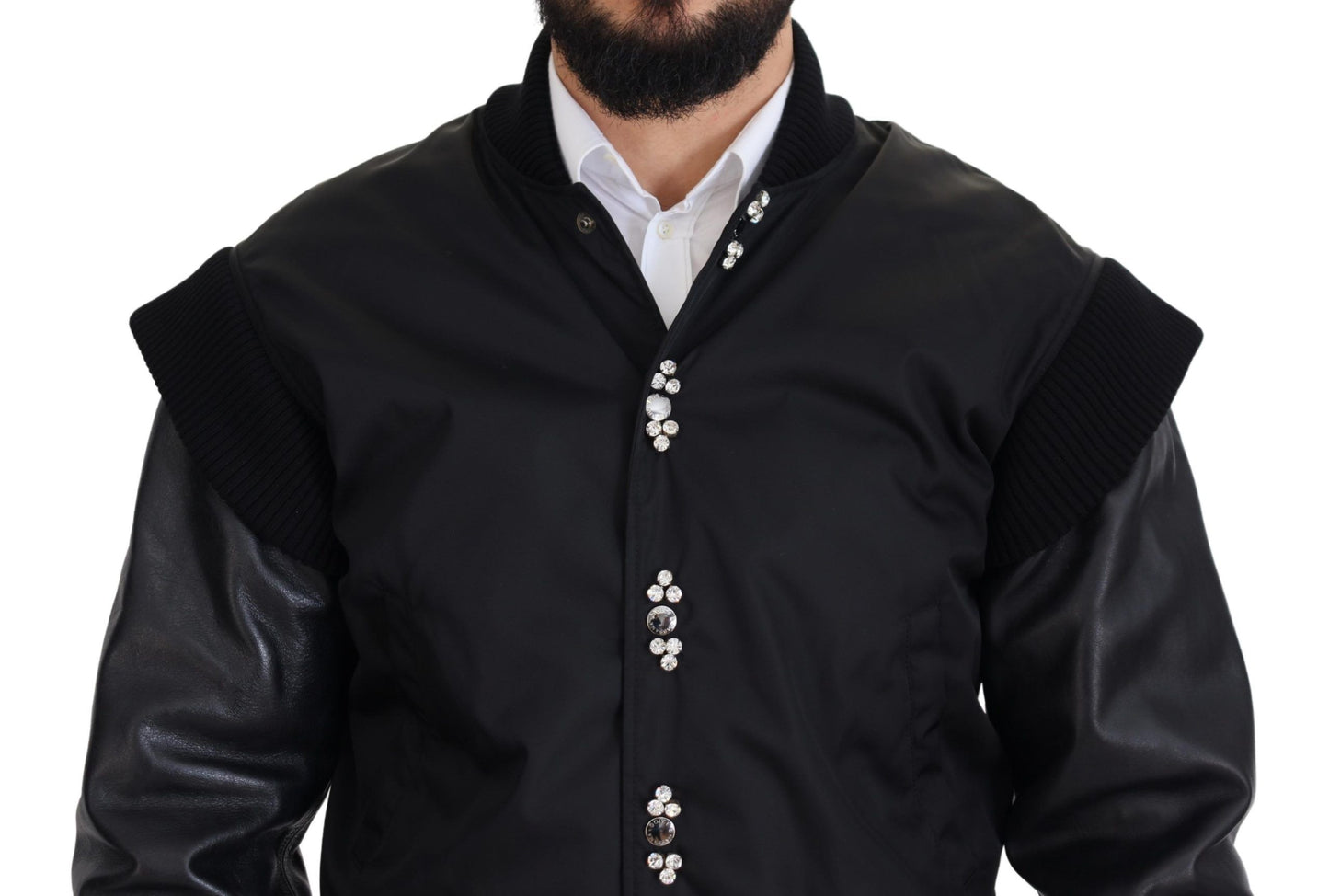 Dolce &amp; Gabbana Black Nylon Crystals Coat Buttons Jacket