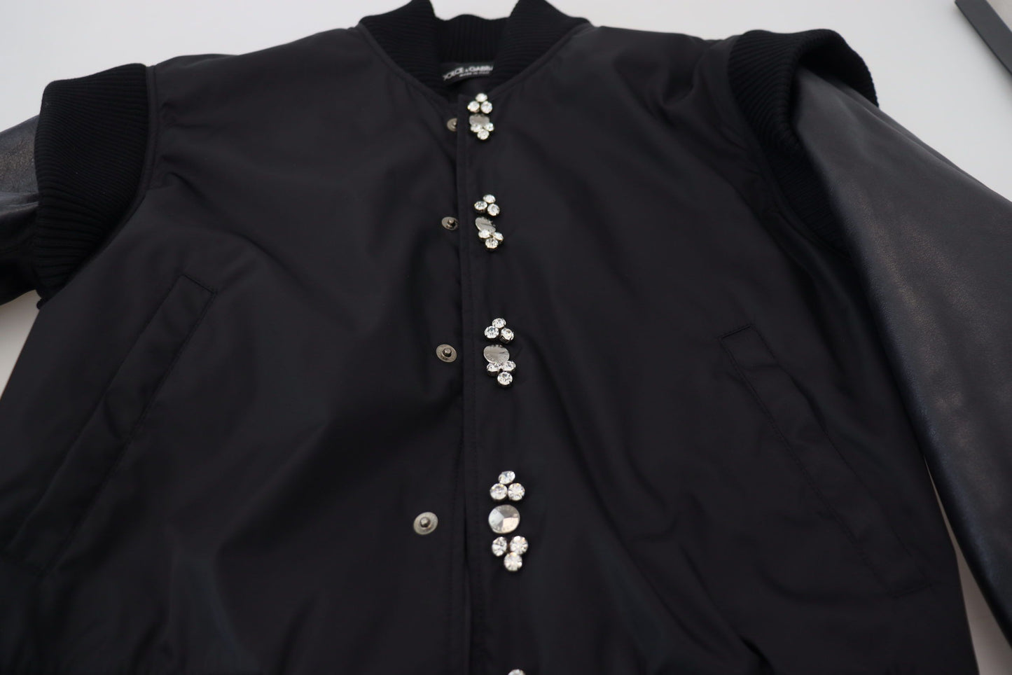 Dolce &amp; Gabbana Black Nylon Crystals Coat Buttons Jacket