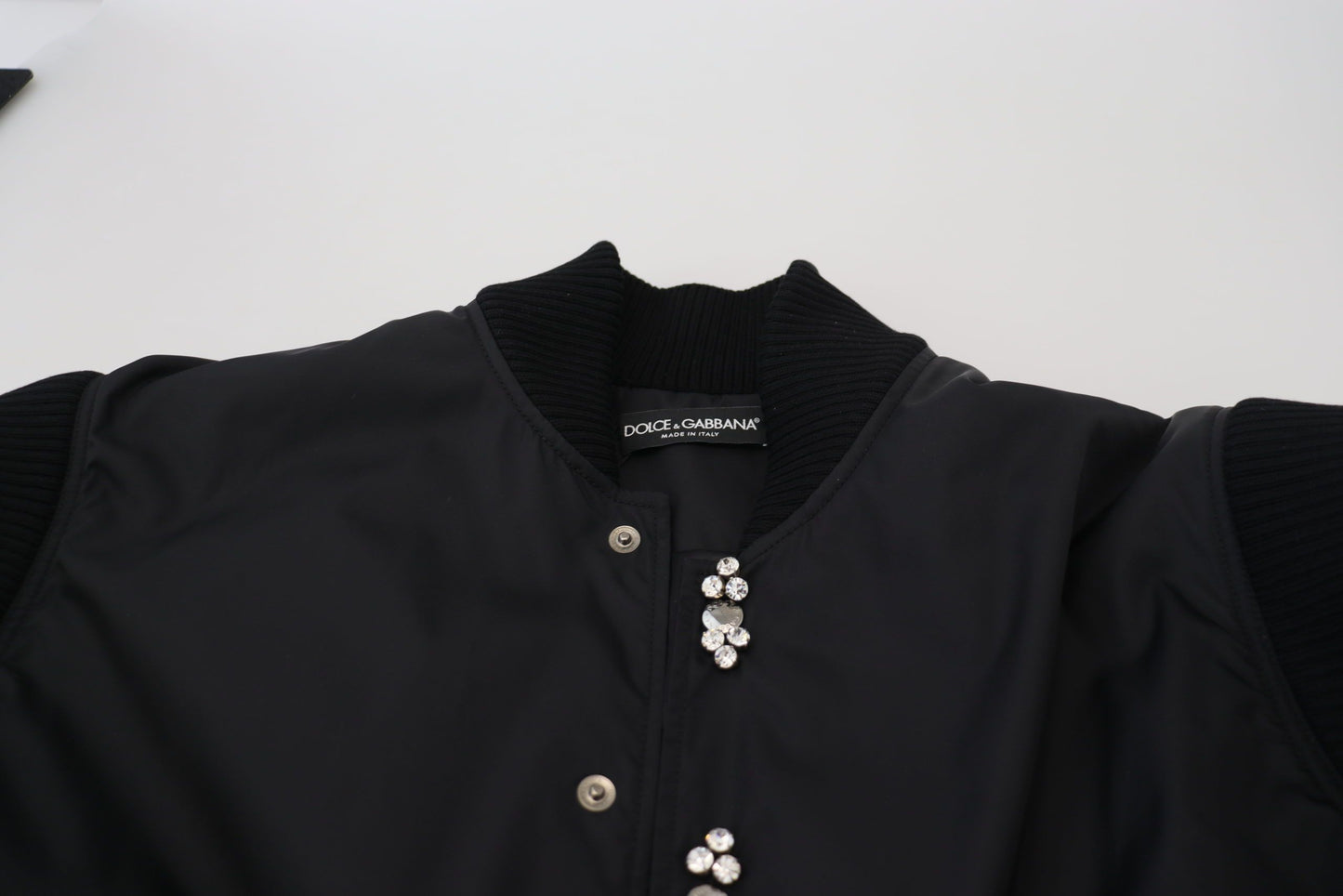 Dolce &amp; Gabbana Black Nylon Crystals Coat Buttons Jacket