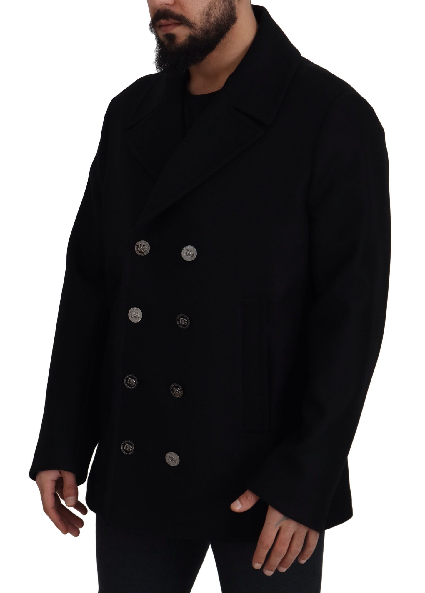 Dolce &amp; Gabbana Black Wool Trench Overcoat Jacket