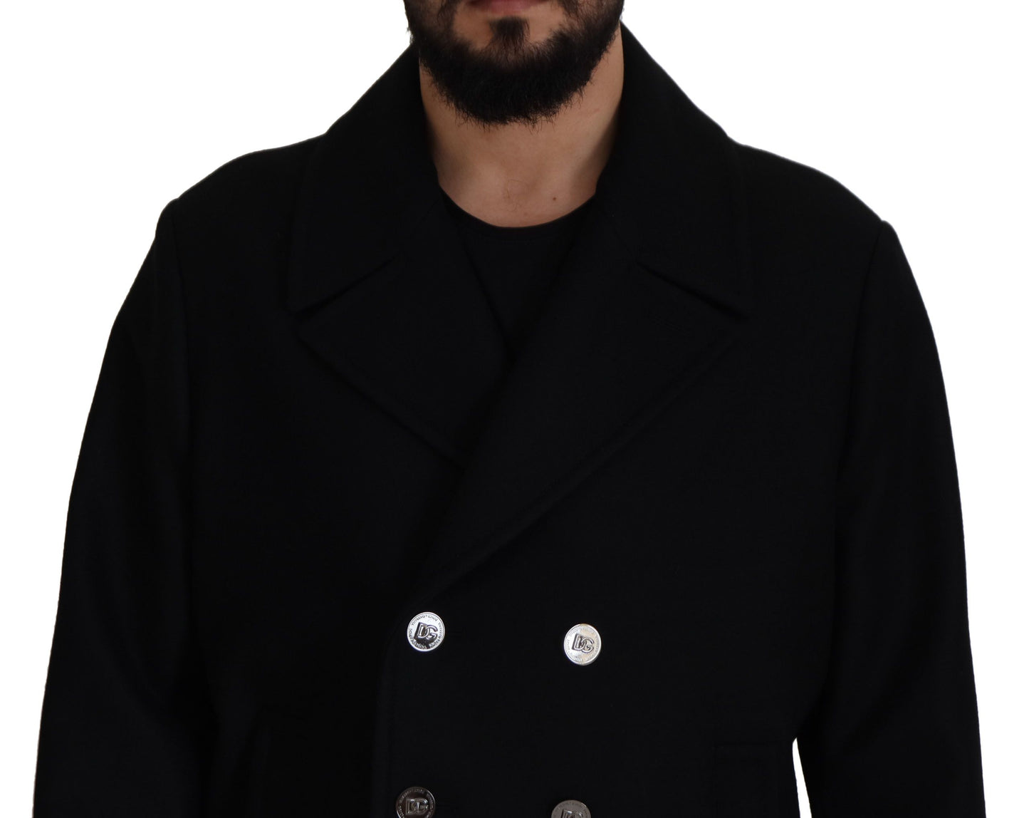 Dolce &amp; Gabbana Black Wool Trench Overcoat Jacket