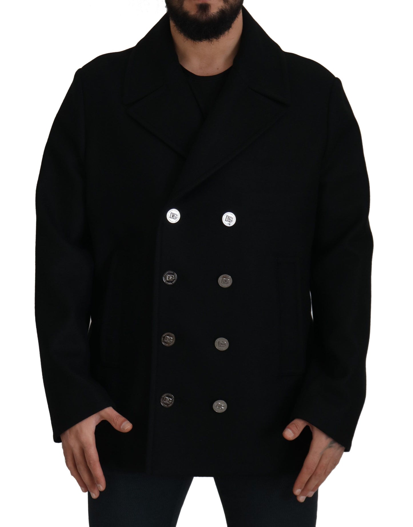 Dolce &amp; Gabbana Black Wool Trench Overcoat Jacket