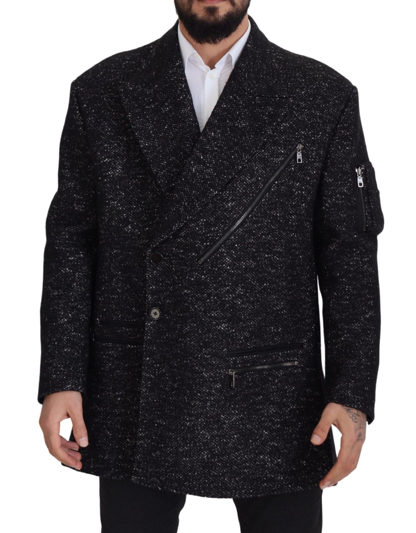 Dolce &amp; Gabbana Black Wool Double Breasted Coat Men Jacket