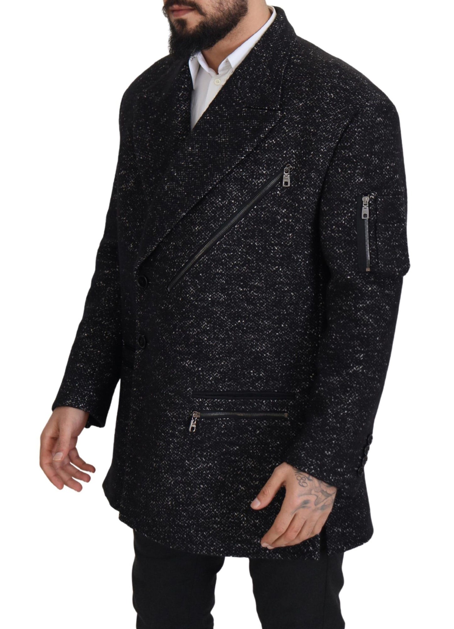 Dolce &amp; Gabbana Black Wool Double Breasted Coat Men Jacket