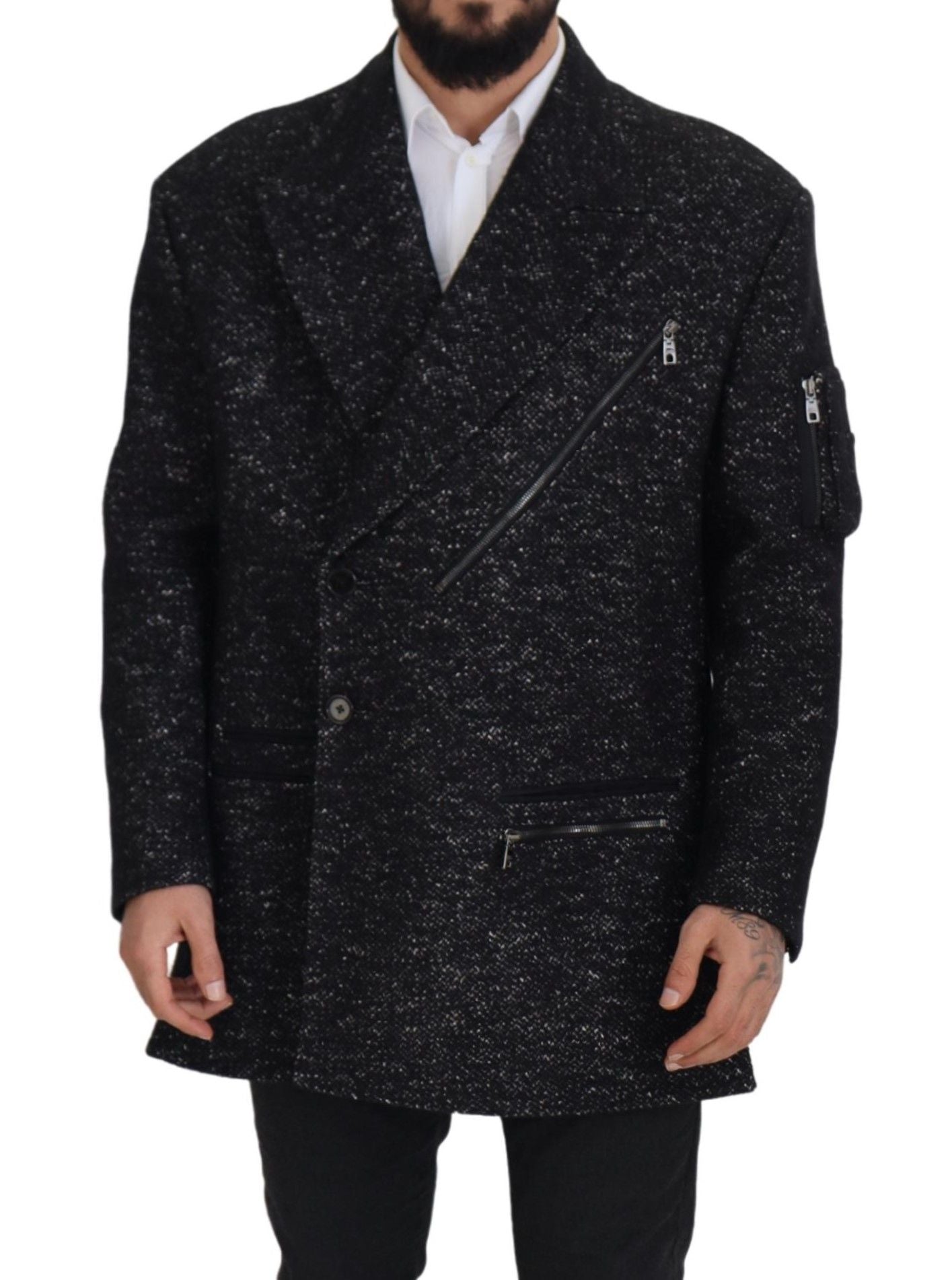 Dolce &amp; Gabbana Black Wool Double Breasted Coat Men Jacket