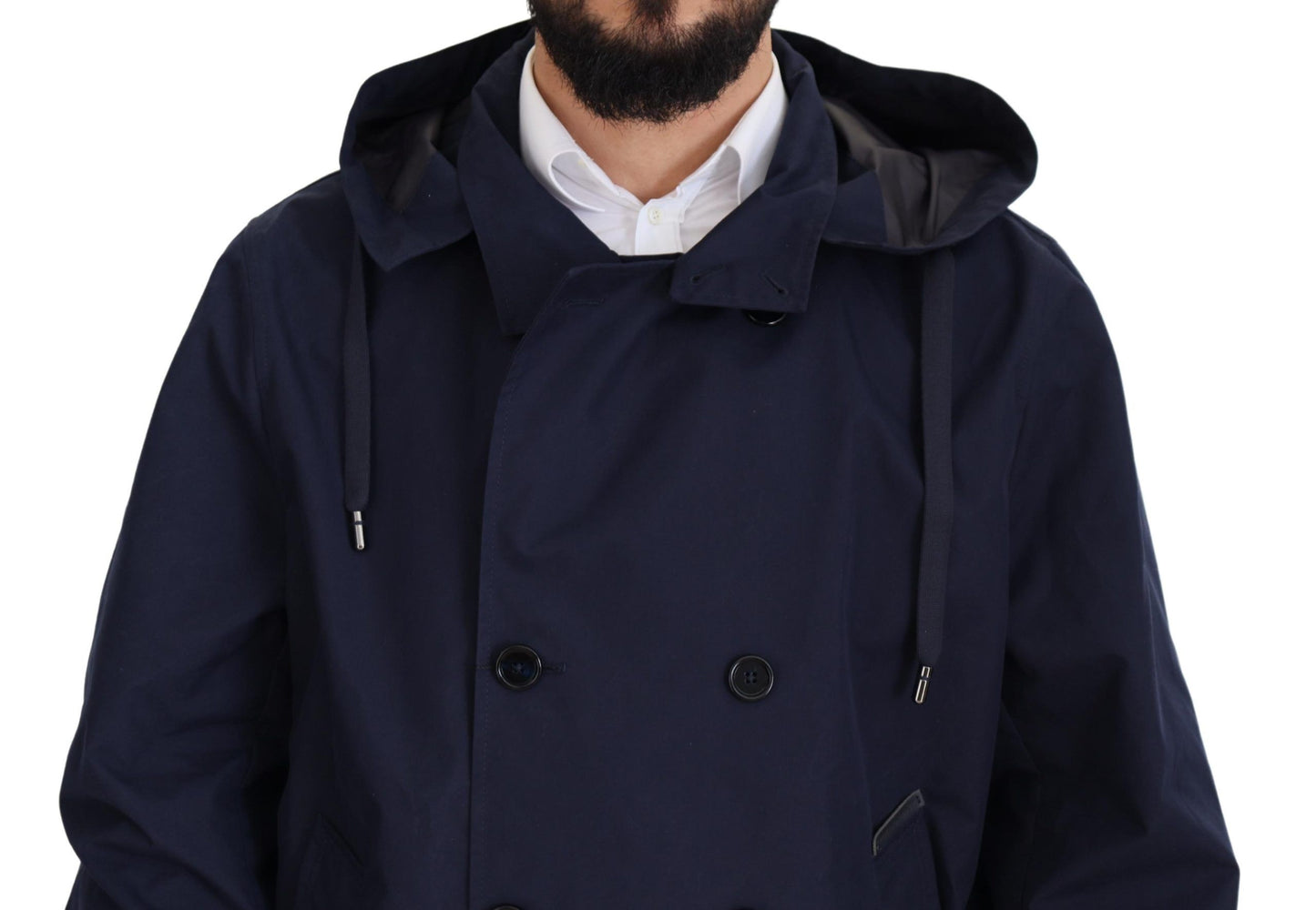 Dolce &amp; Gabbana Blue Hooded Double Breasted Coat Jacket