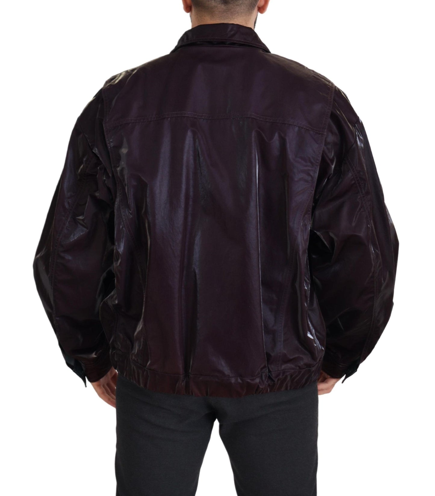 Dolce &amp; Gabbana Bordeaux Nylon Collared Men Coat Jacket