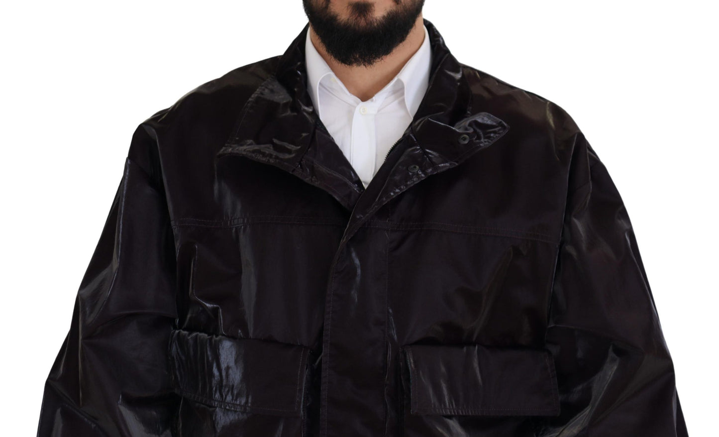 Dolce &amp; Gabbana Bordeaux Nylon Collared Men Coat Jacket