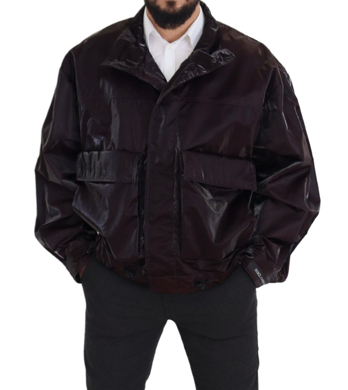 Dolce &amp; Gabbana Bordeaux Nylon Collared Men Coat Jacket