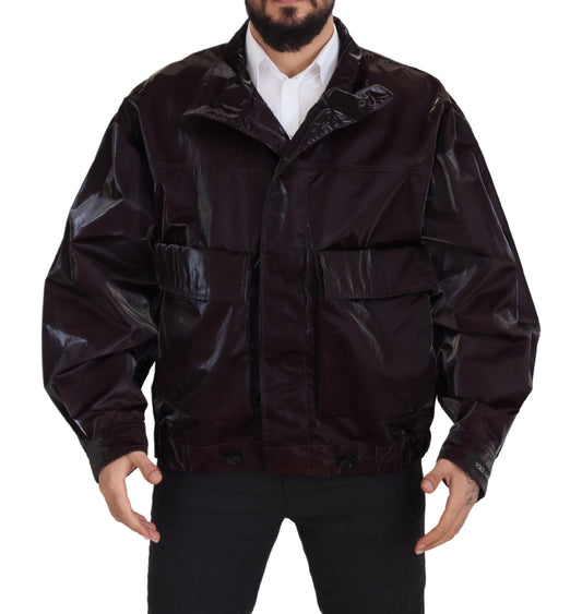 Dolce &amp; Gabbana Bordeaux Nylon Collared Men Coat Jacket