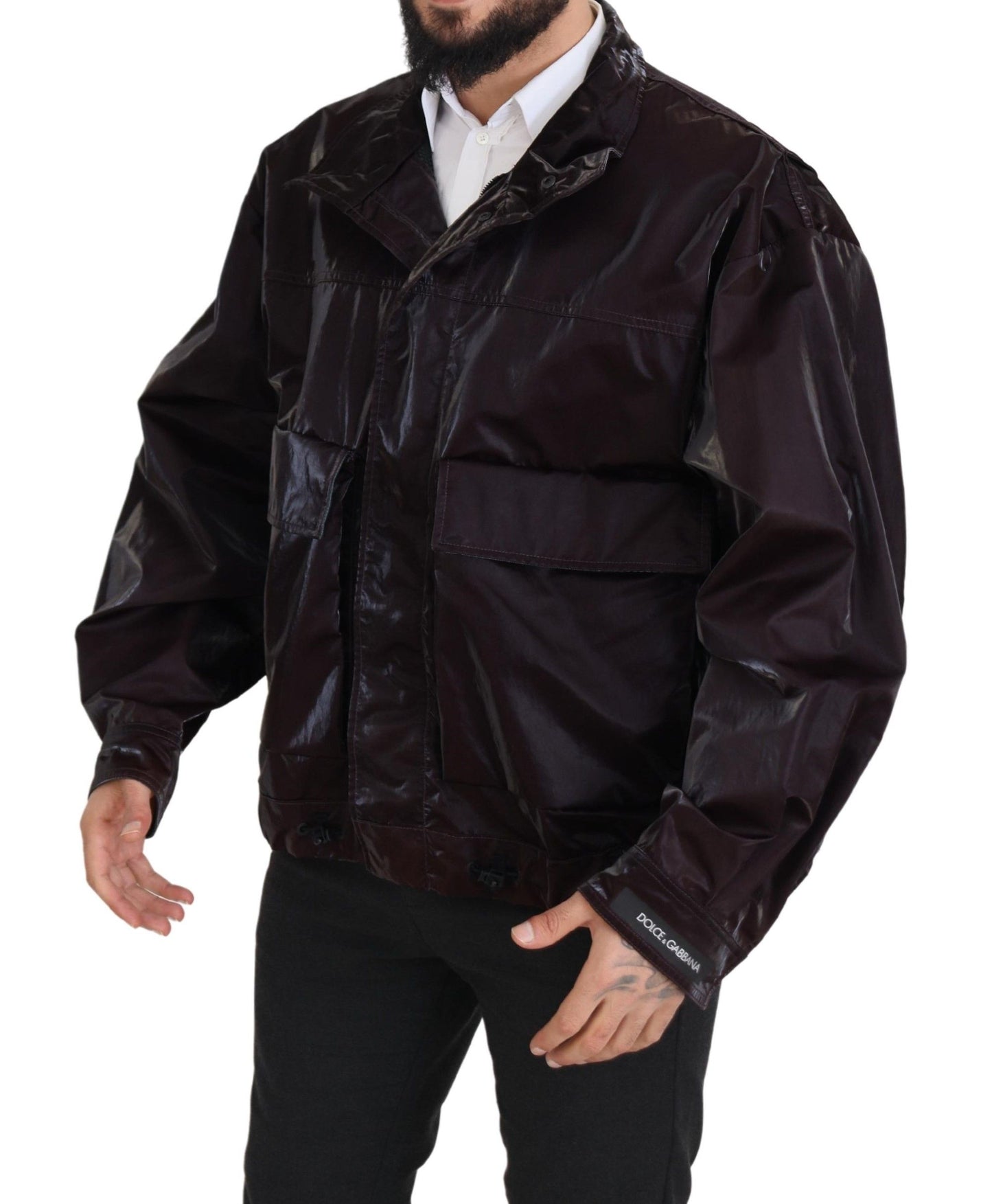 Dolce &amp; Gabbana Bordeaux Nylon Collared Men Coat Jacket