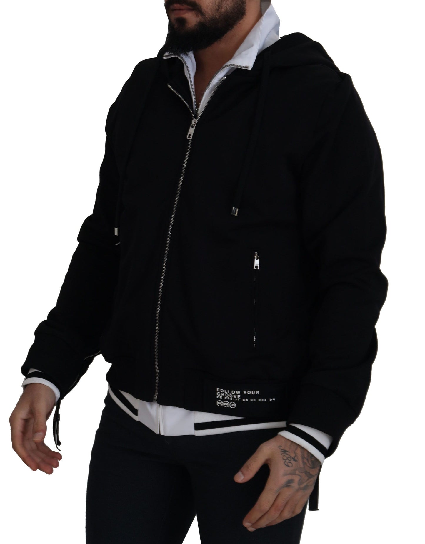 Dolce &amp; Gabbana Black Polyester Hooded Full Zip Jacket