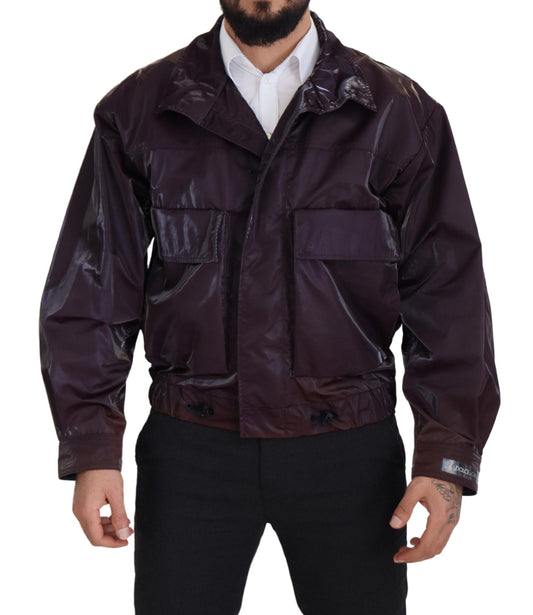 Dolce &amp; Gabbana Purple Nylon Collared Biker Coat Jacket