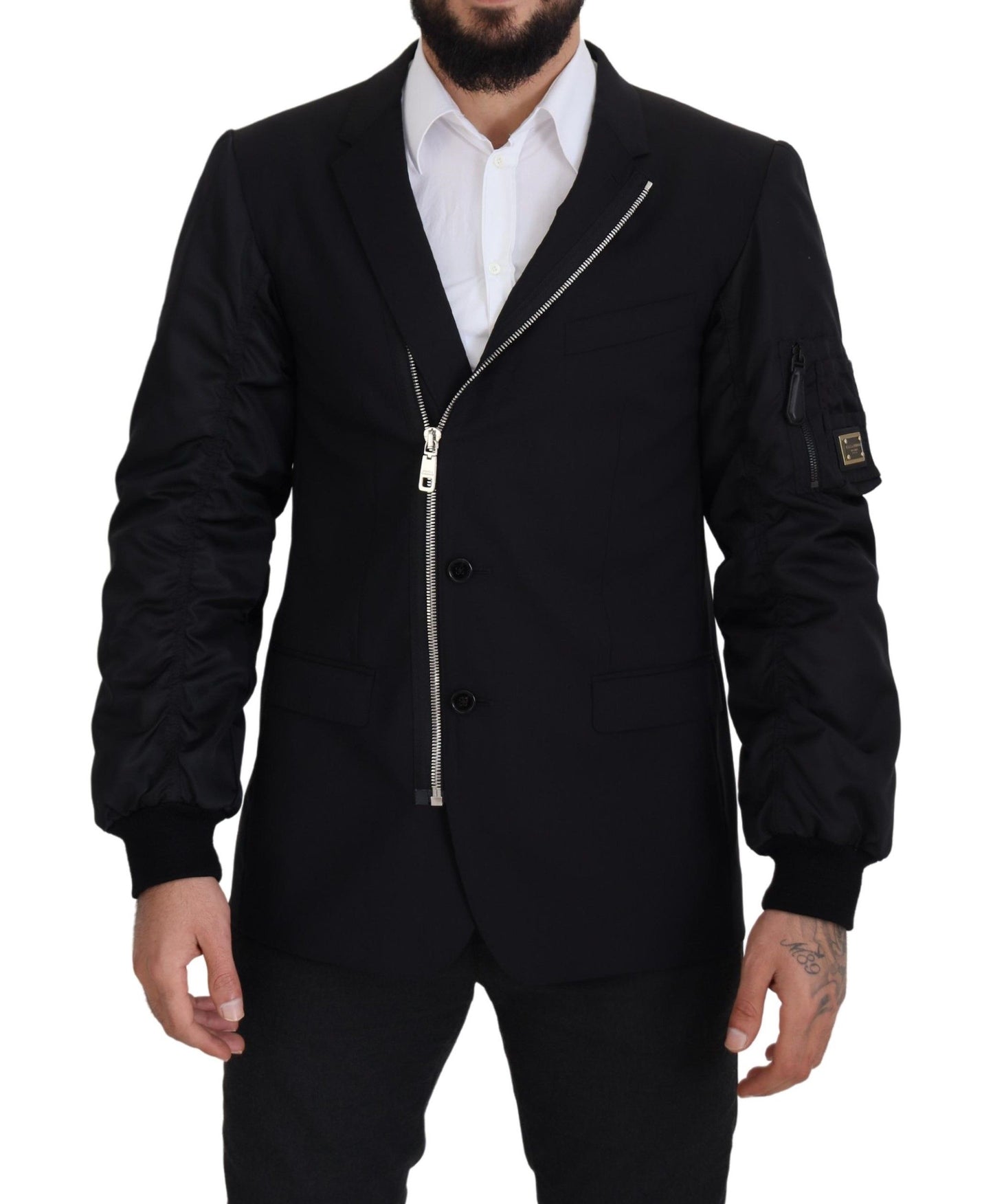 Dolce &amp; Gabbana Black Wool Full Zip Long Sleeves Jacket