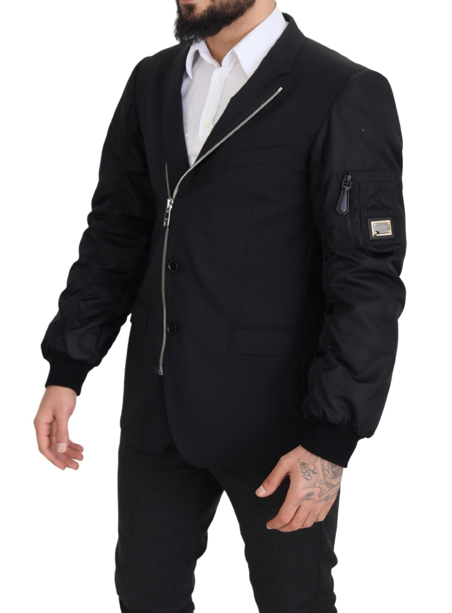 Dolce &amp; Gabbana Black Wool Full Zip Long Sleeves Jacket