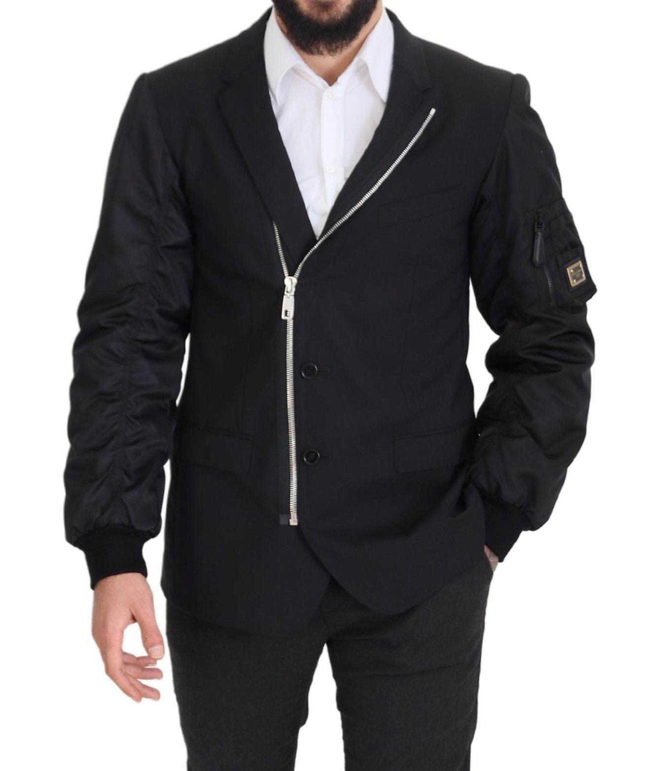 Dolce &amp; Gabbana Black Wool Full Zip Long Sleeves Jacket