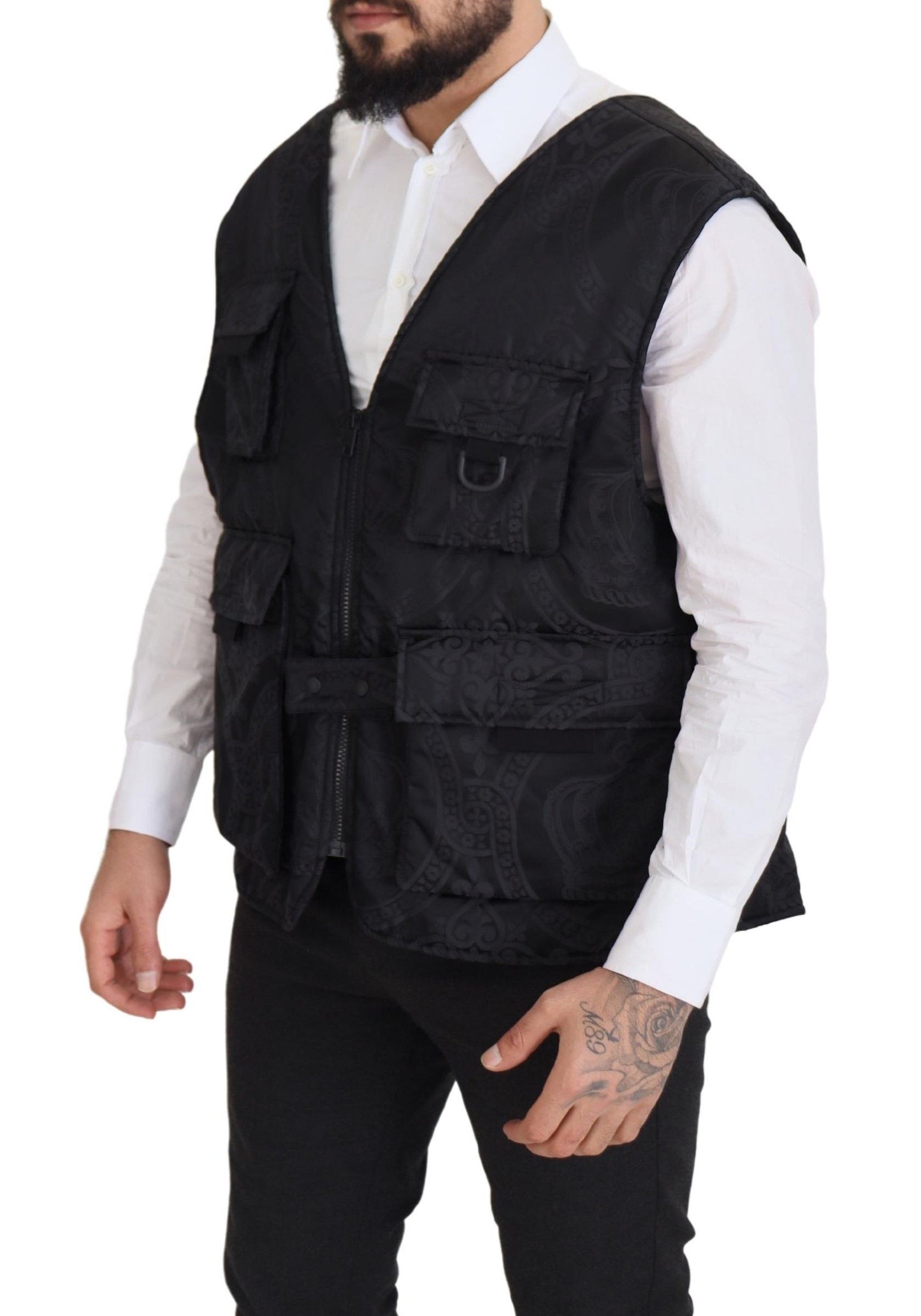 Dolce &amp; Gabbana Black Nylon Full Zip Sleeveless Jacket