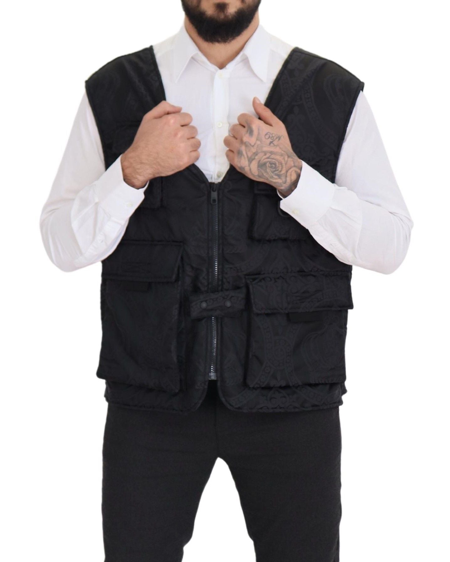 Dolce &amp; Gabbana Black Nylon Full Zip Sleeveless Jacket