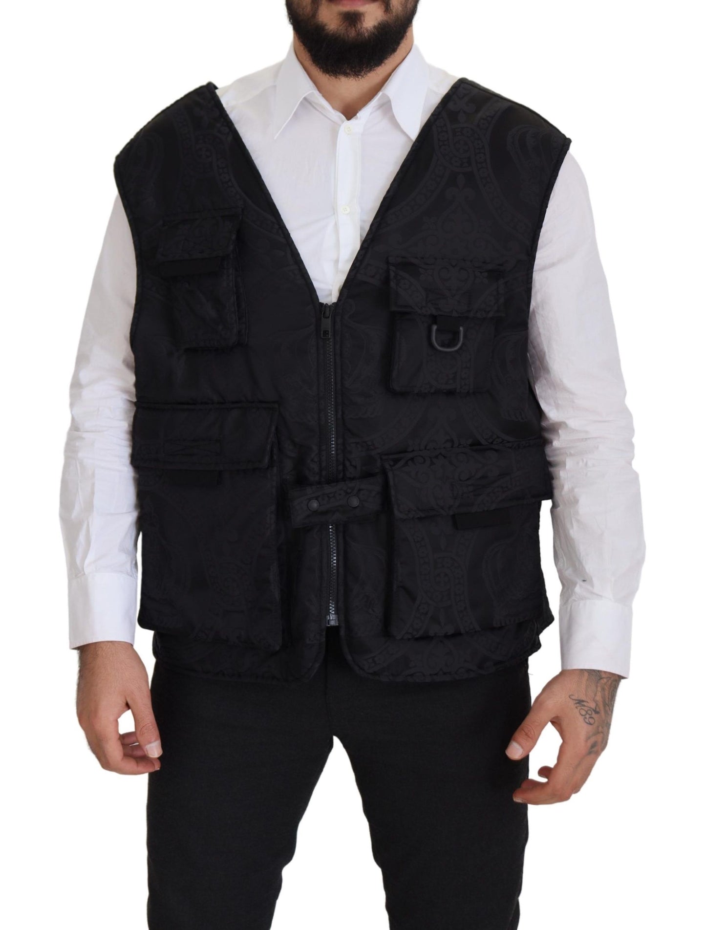 Dolce &amp; Gabbana Black Nylon Full Zip Sleeveless Jacket